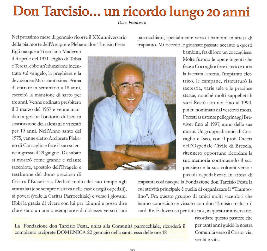 Don Tarcisio … un ricordo lungo 20 anni